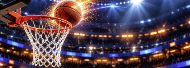 An NBA player's hand and the ball and the basket