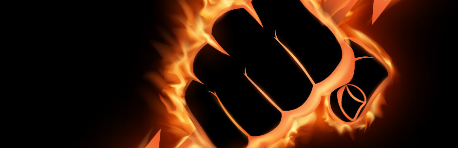 A fist holding a bolt of lightning