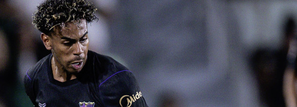 Barcelona soccer star Yamal in action in the UEFA Champions League