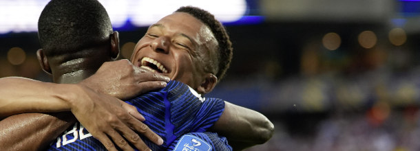France soccer player celebrate a goal in the Nations League
